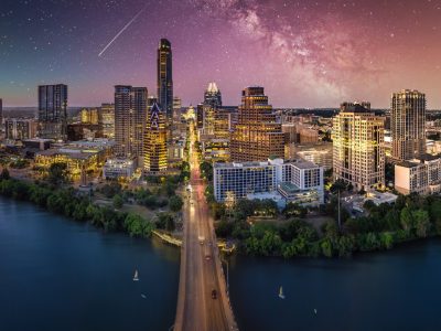 austin texas skyline with milky way